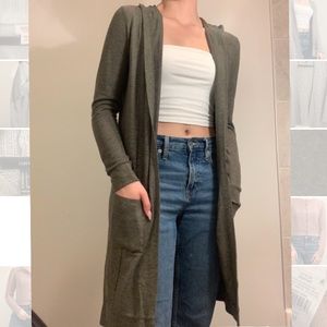 Kohl’s Heather’s Forest Green Hooded Lightweight Duster Cardigan